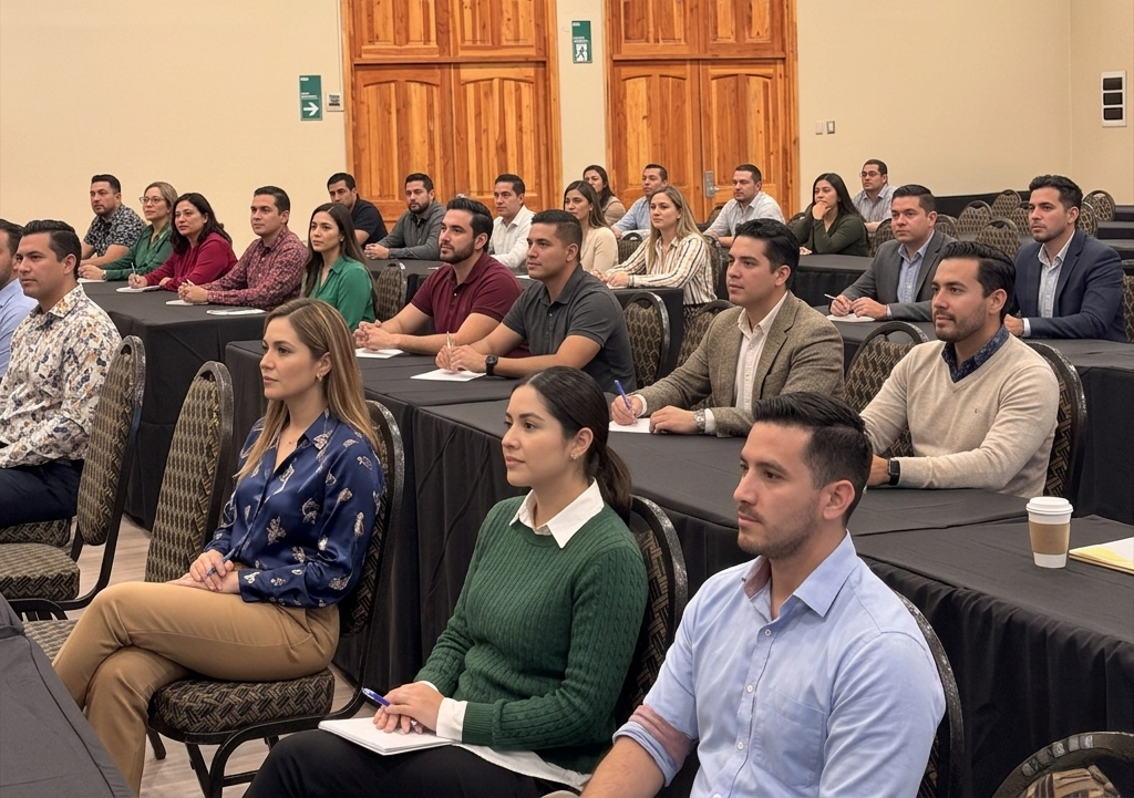 Sesión de capacitación corporativa en sala moderna